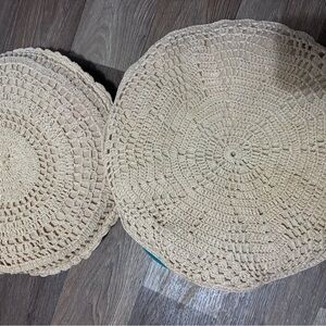 Vintage Crochet Round Pillow cover Pair in Natural Cream with pillows inside